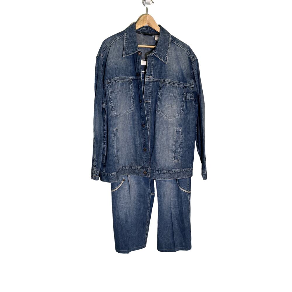 Sean John Men’s Blue Cotton Button Front Jacket & Pant Outfitters Set Size XL